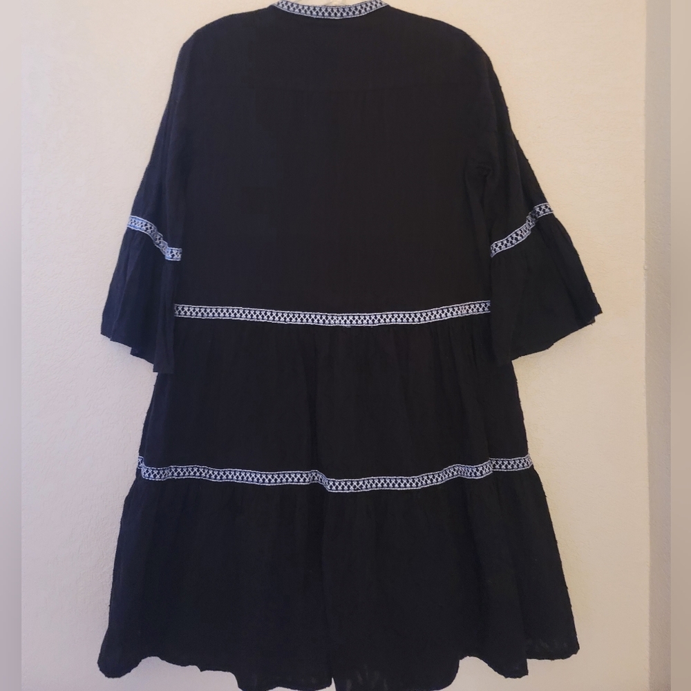 Tommy Bahama Black Embroidered Tassel V-neck Dress Womens Size XS Tunic Cotton - Picture 11 of 16